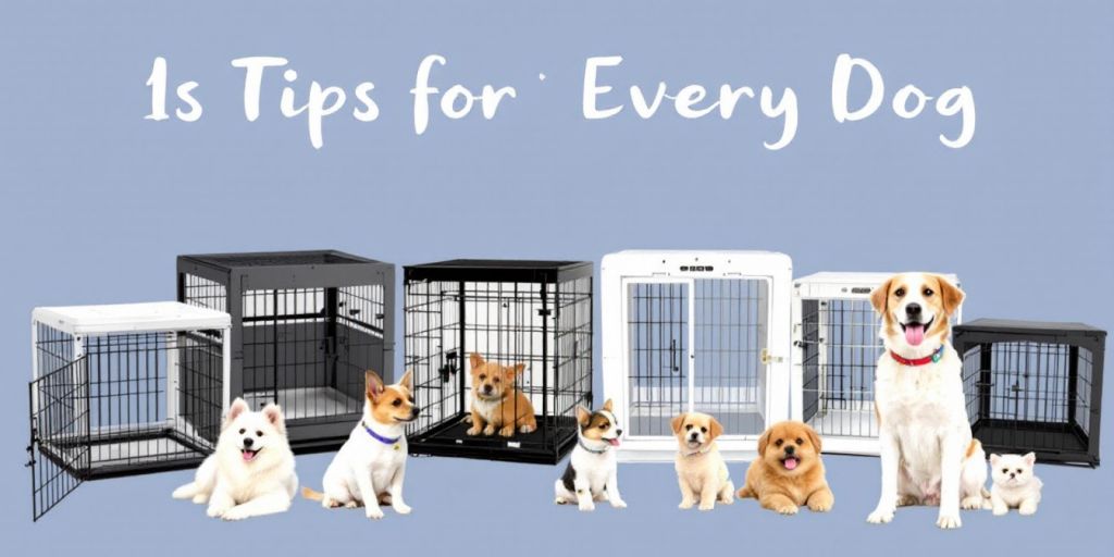 Different sized dog crates for various breeds.