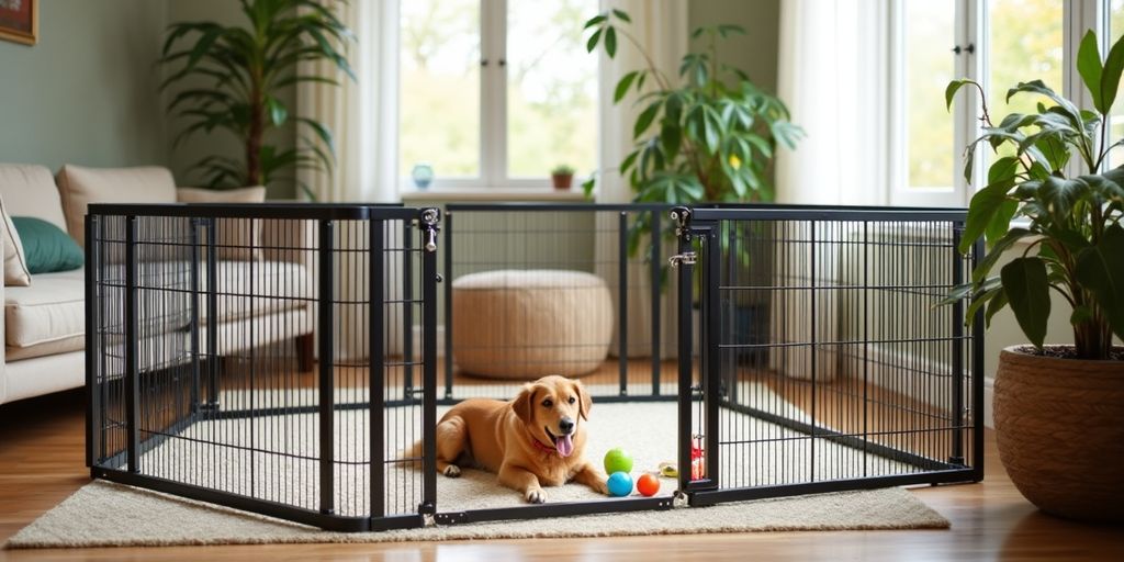 Indoor dog fence in a stylish Australian home.