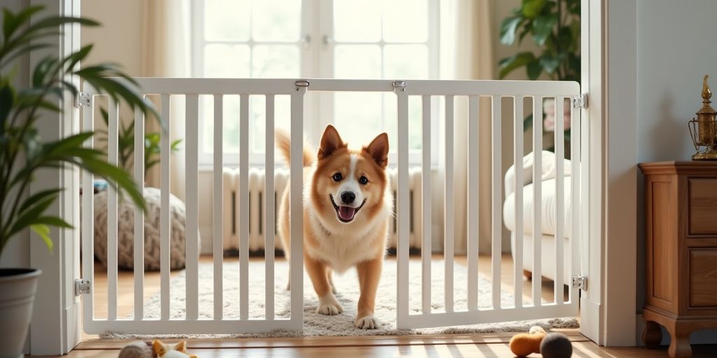 Indoor dog fence with a playful Australian dog.