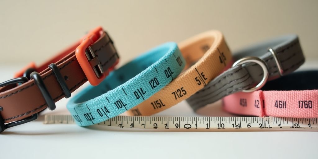 Photograph of cat collars and measuring tape.