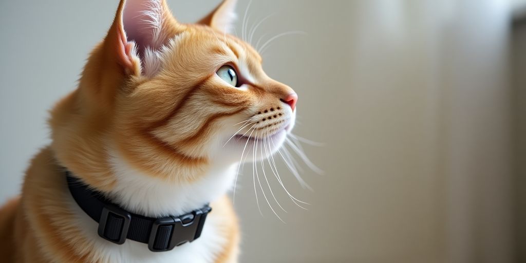 Cat with a well-fitted collar on its neck.