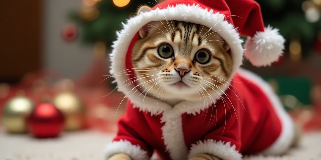 Cat in a Santa costume for Christmas.